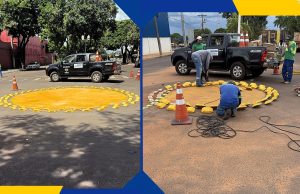 Prefeitura de Naviraí instala rotatórias vazadas para ampliar segurança viária
