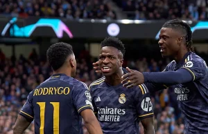  Vini Júnior marca dois e Real despacha City da Liga dos Campeões